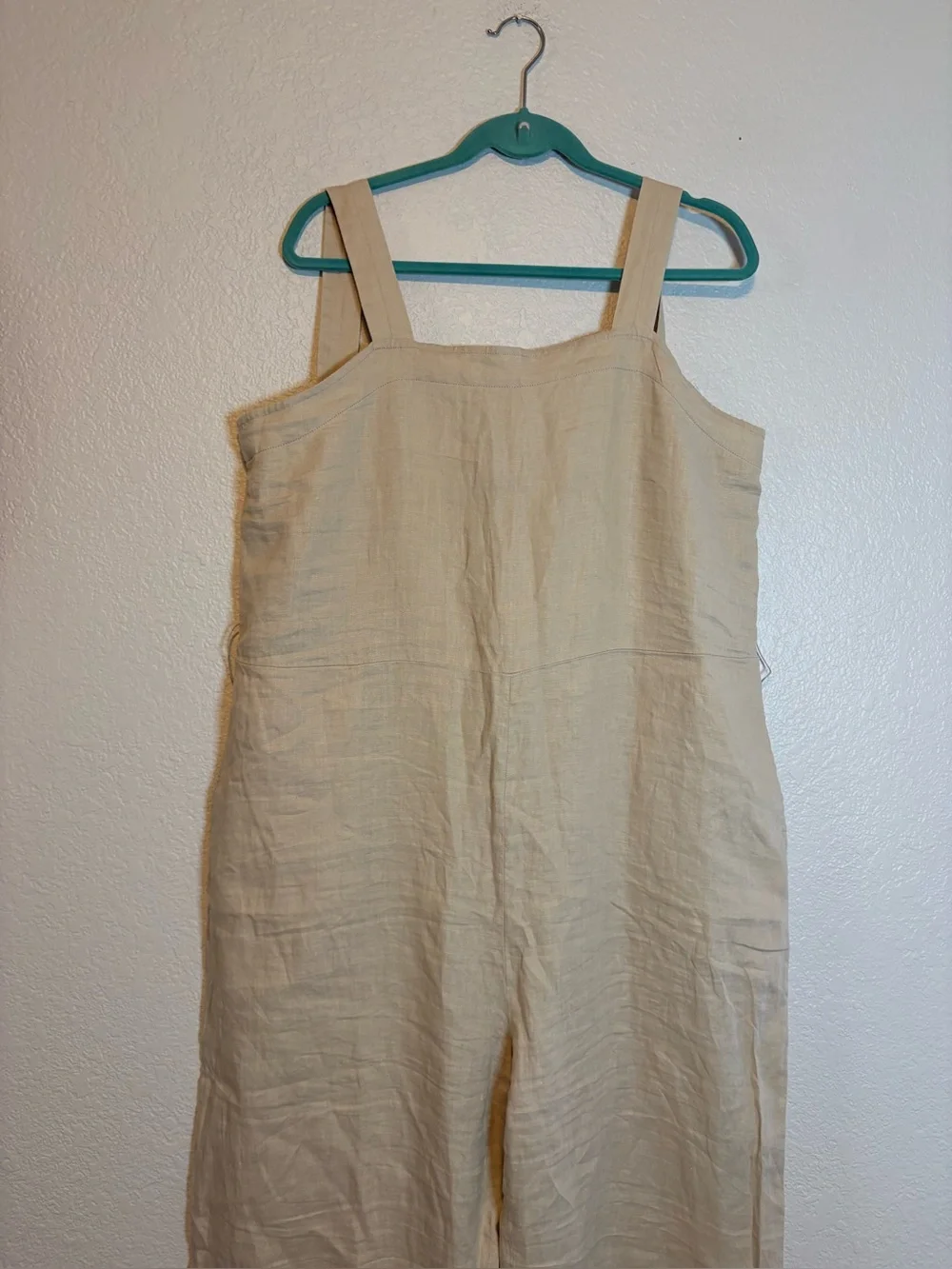 Quince 100% European Linen Square Neck Jumpsuit Neutral Tan